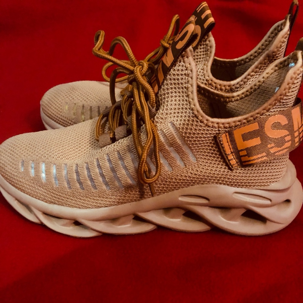 Women’s Cream Chunky Sole Sneakers with Knit Upper